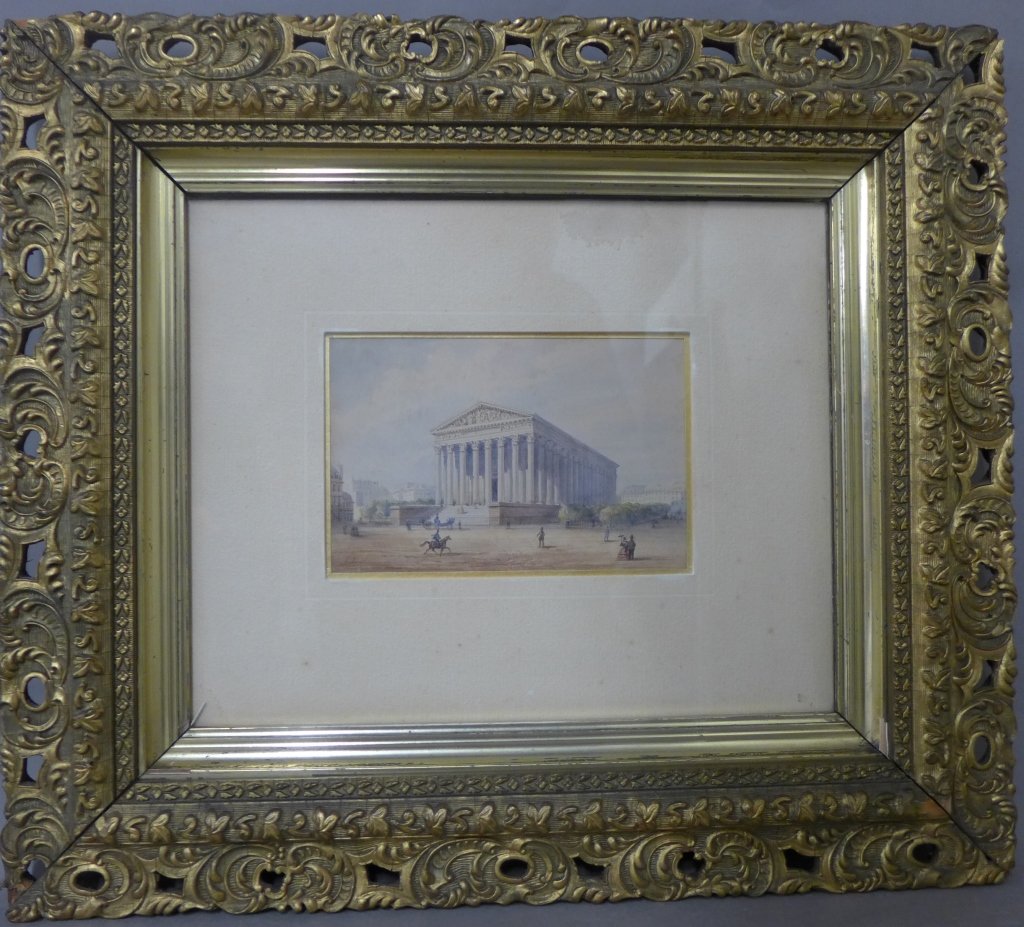 Gaspard Gobaut, French (1814 - 1882): "L' Eglise de la Madeleine" Watercolor and gouache / Paper. L'eglise de la Madeleine is a Roman Catholic church occupying a commanding position in the 8th arrondissement of Paris. The Madeleine Church