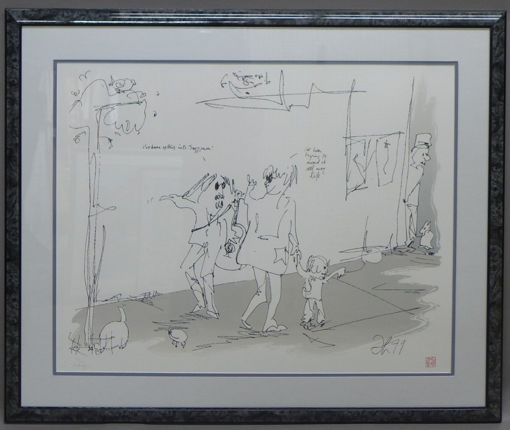 John Lennon, English (1940- 1980): "Jazz, Man" (1979). Limited edition serigraph of the series "Dakota Days". Print is on 100% rag paper and hand signed by Yoko Ono Lennon, authorized by The Estate of John Lennon. Published exclusively