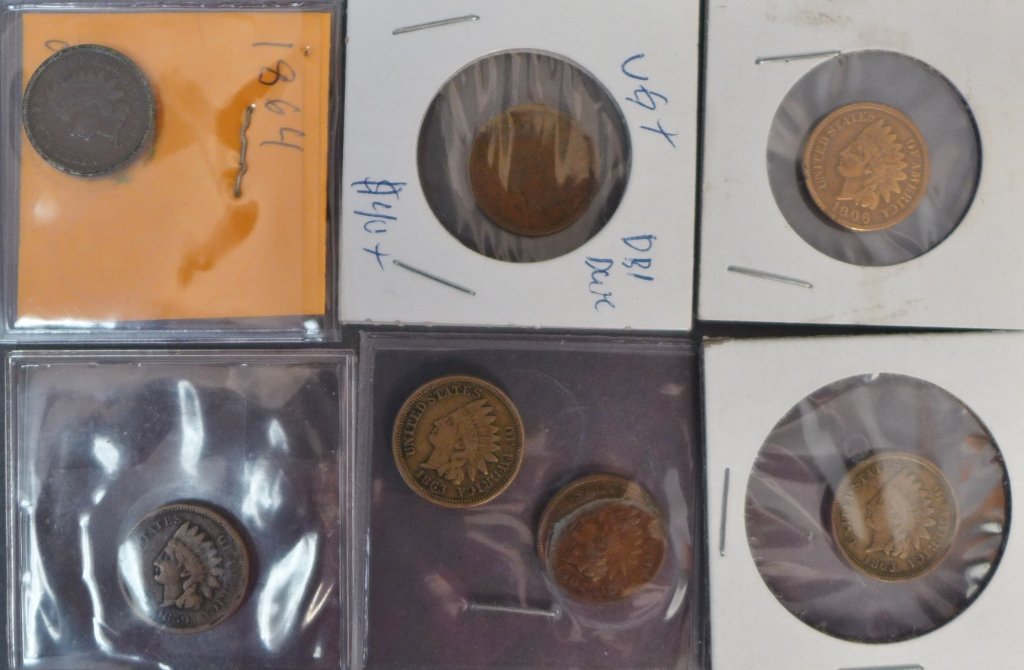 Seven Indian Head One Cent Coins: Seven Indian Head One Cent Coins. Includes: 1864, 1859, (2)1863, 1895, 1906, 1907. (Penny, Liberty, $1, money, collecting, Numismatics, currency, eagle, E Pluribus Unum) STERLING ASSOCIATES STRIVES TO