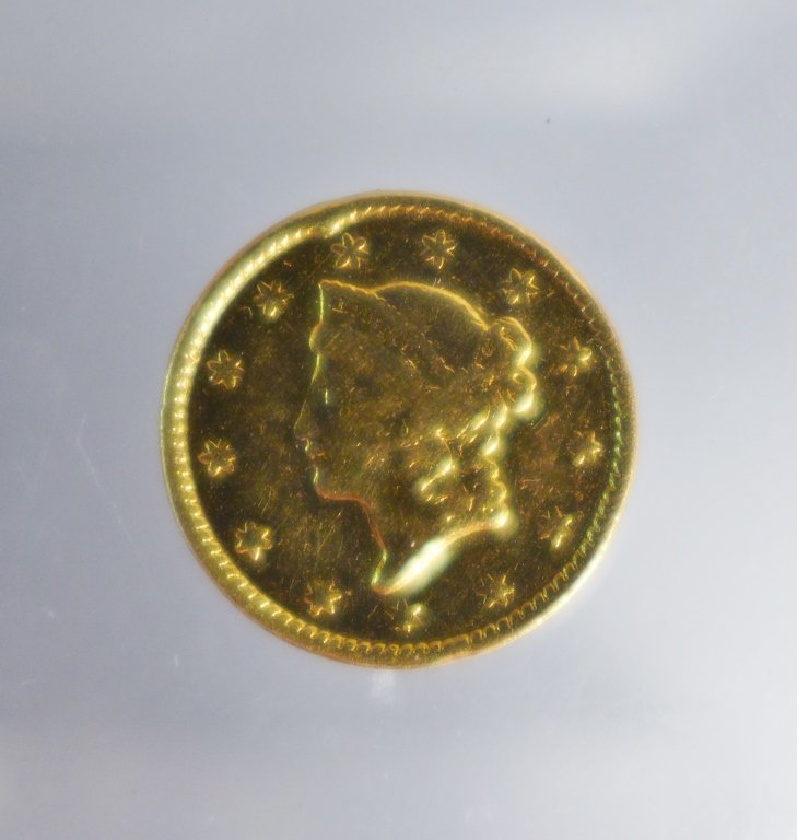 1852 Liberty Head Gold One Dollar Coin: 1852 Liberty Head Gold Coin 1 Dollar $1 One United States US Imperfections. Approximate size: 1/2". (Penny, Liberty, $1, money, collecting, Numismatics, currency, eagle, E Pluribus Unum) STERLING ASSO
