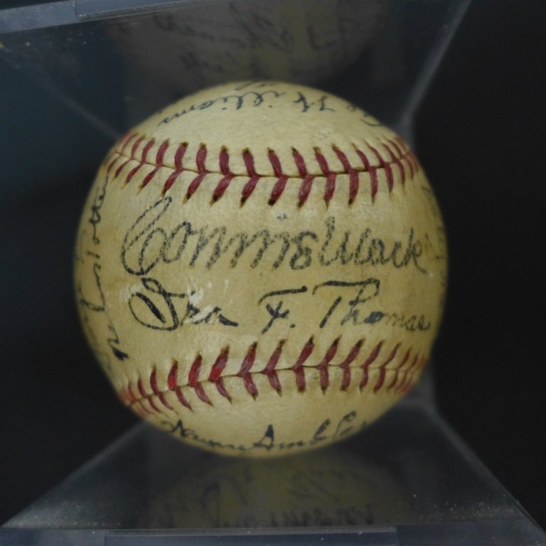 1938 Philadelphia Athletics Team Signed Ball w/JSA: Vintage 1938 Philadelphia Athletics Team Signed Baseball.JSA Cert # Z21208. Includes letter of Authenticity from JSA. 22 signatures include: Eddie Smith, Bud Thomas, Sam Chapman, Dave Keefe, Charlie B