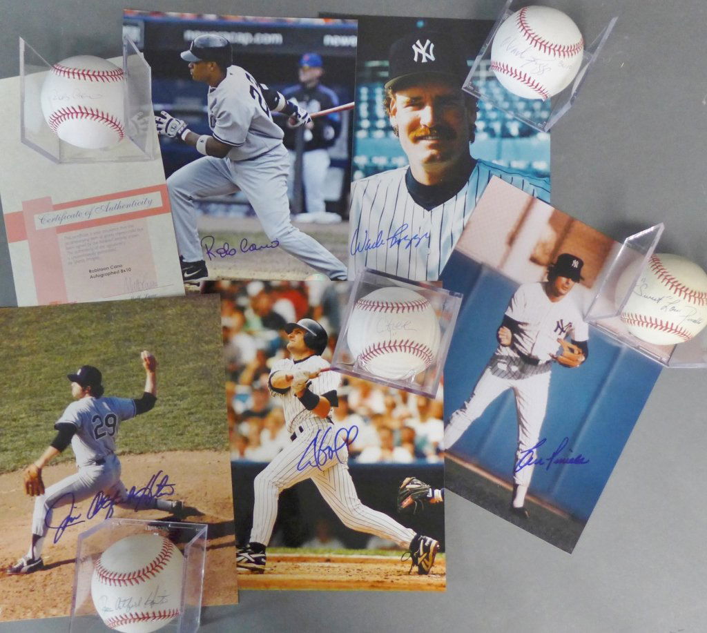 New York Yankees Autographed Photos & Baseballs: -Robinson Cano autographed photo and baseball. Ball has Steiner Hologram sticker. -Wade Boggs autographed photo and baseball. Ball has Hall of Fame Memorabilia Authentic hologram sticker. -"Sweet" Lou