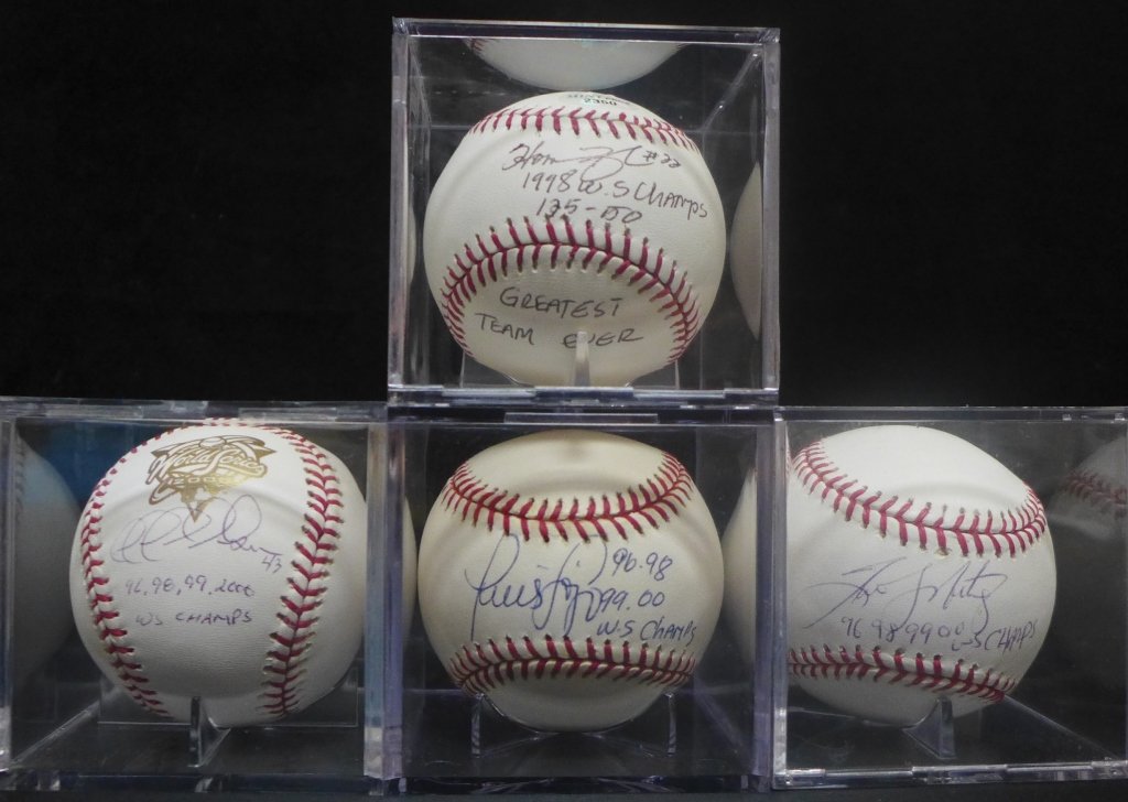 1990's Yankees World Series Signed Baseballs: 1990's Yankees World Series Signed Baseballs. Includes: - Tino Martinez inscribed "96 98 99 00 WS Champs", - Jeff Nelson of the New York Yankees inscribed #43 / 96,98,99,2000 WS Champs, - Homer Bush i