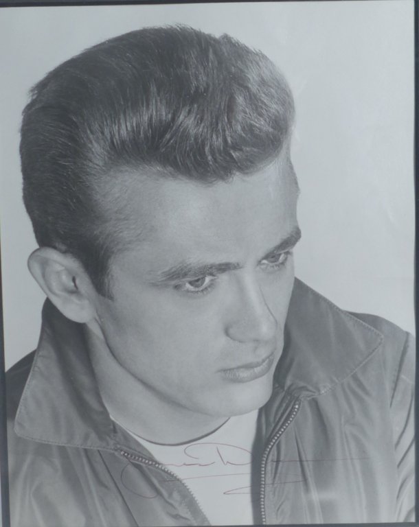 James Dean Autographed Photo: Black & white photograph of Actor James Dean. James Byron Dean (February 8, 1931 – September 30, 1955) was an American actor.[1] He is remembered as a cultural icon of teenage disillusionment and so