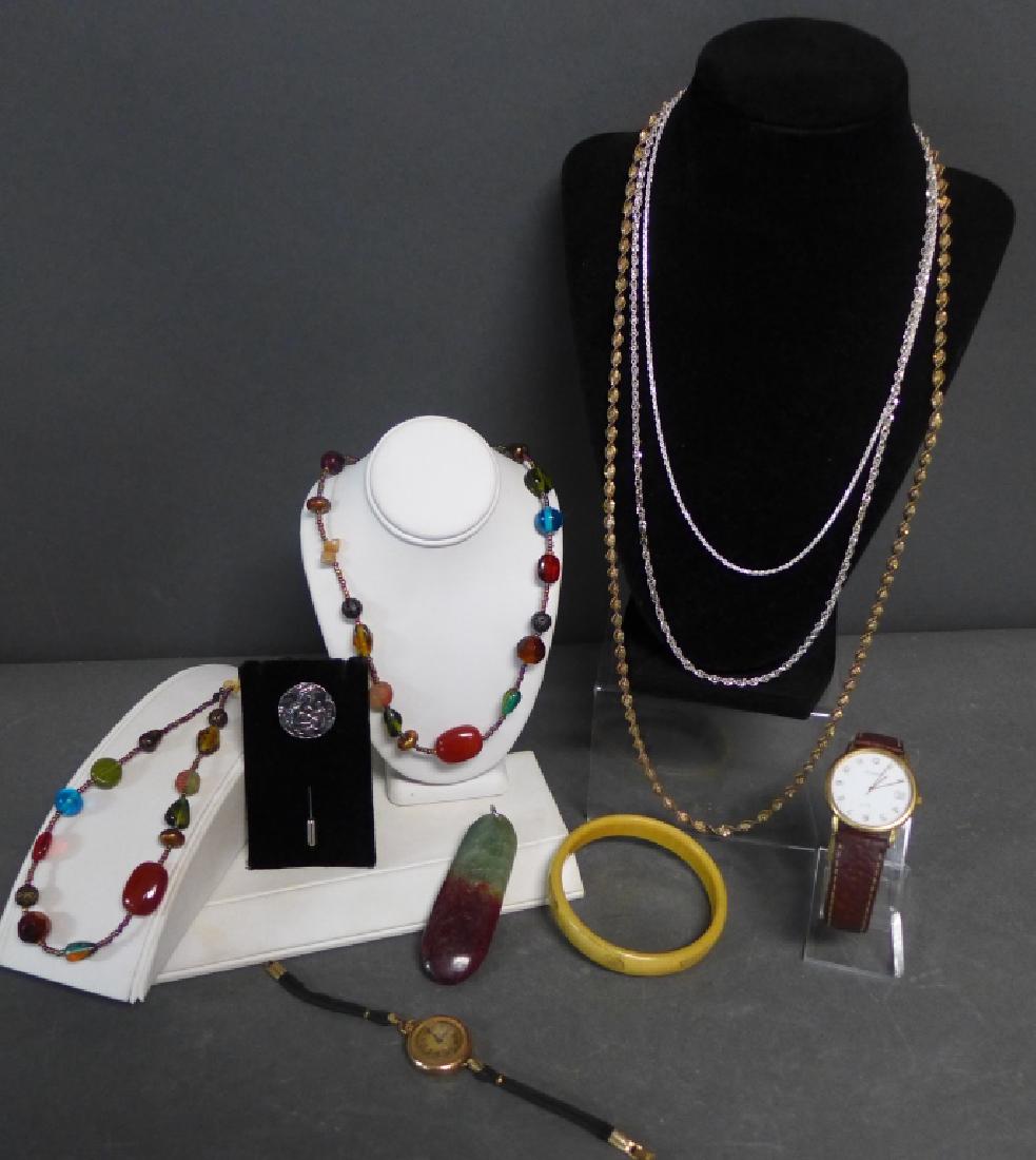 Sterling and Fashion Jewelry Collection: Assortment includes: -2 lia sophia multi color stone and bead necklaces. -3 sterling silver chain necklaces -1 silvertone figural stick pin -1 bangle barcelet -1 stone pendant -1 vintage ladies wrist