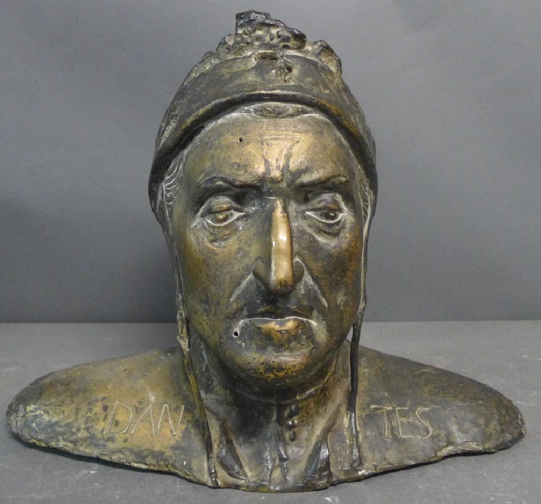 Patinated Bronze Bust of Dante Alighieri: Durante degli Alighieri was a major Italian poet of the Late Middle Ages. His Divine Comedy, originally called Comedia and later christened Divina by Boccaccio, is widely considered the greatest liter