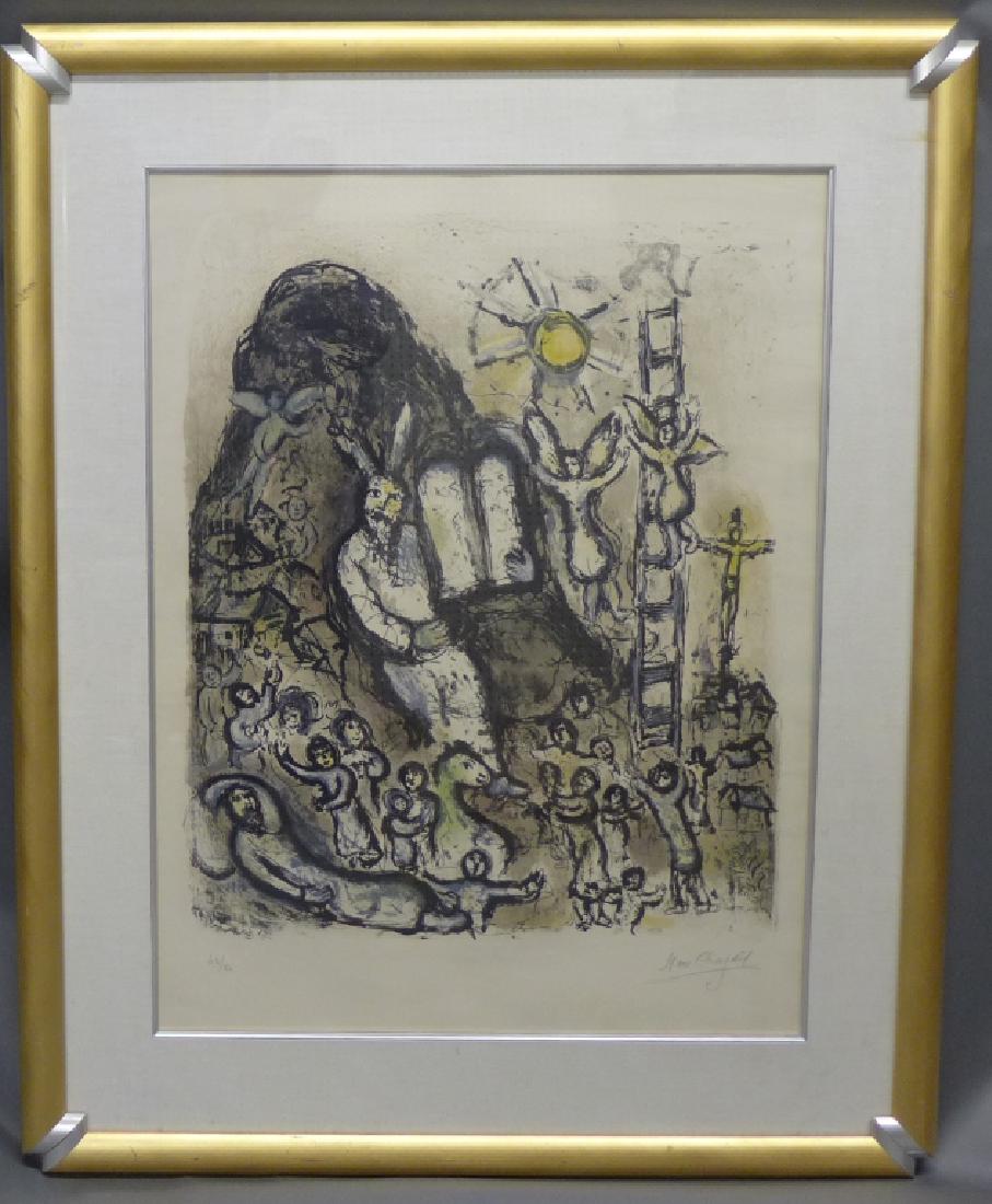 Marc Chagall, Russian-French (1887-1985): "Moses Vision" Large limited edition lithograph 49/50. Artist signed in pencil on lower right and numbered on lower left. Height: 49", Width: 39" & Image Size: Height: 36", Width: 27 1/2" (fine art, m