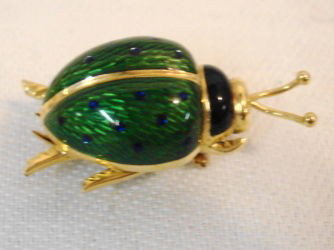 18k gold & enamel beetle pendant/pin, Italy: 18.8 g. 1 1/4" in length Excellent condition