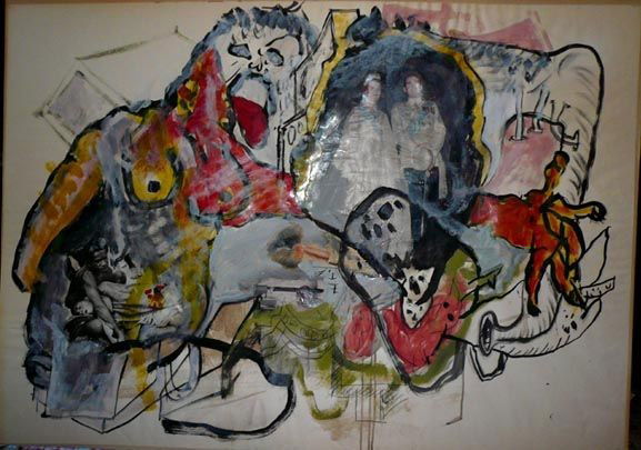 Uri Lifshitz Israel, Watercolor collage: Uri Lifshitz (Israel, 1936-2011)Oil pastel, watercolor collage.Dimensions: 39" x 27.6". Original label from Gallery of Israeli Art with date, artist and gallery on verso. Well documented work. Conditi