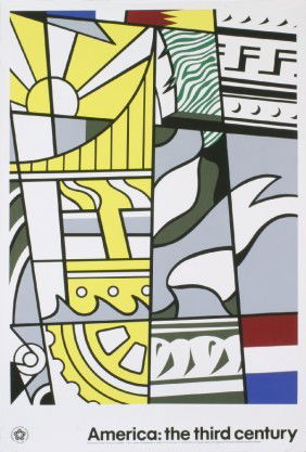 Roy Lichtenstein Silkscreen Poster 1976: Title: America, The Third Century.Roy Lichtenstein (American 1923-1997) silkscreen poster in color- from a series commissioned by Mobil Oil Corp. for the Bicentennial.Recognized by the American Revolu