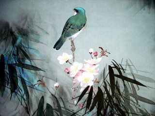 Watercolor on Silk, David Lee (Chinese): Watercolor Painting on Silk, David Lee (Chinese, b. 1944), of birds & flowers.Medium: OIl on SilkDimension: 28.6 x 21.6", matted dimensionsCondition: Excellent, framed