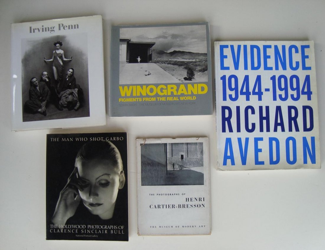 Collection of 5 Vintage Photography Books: Collection of 5 Vintage Photography Books including Clarence Sinclair Bull (1896-1979), Richard Avedon (1923-2004) and Irving Penn (1917-2009), Henri Cartier-Bresson (1908-2004) and Gary Winogrand (19