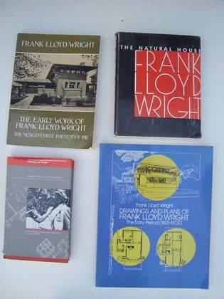 Frank Lloyd Wright Books, 4 pc.: Frank Lloyd Wright Books, 4 pc. as shown.Condition: Normal shelf wear to dust jackets, some tears to dust jackets, page bending and some pen marks in the books noted.