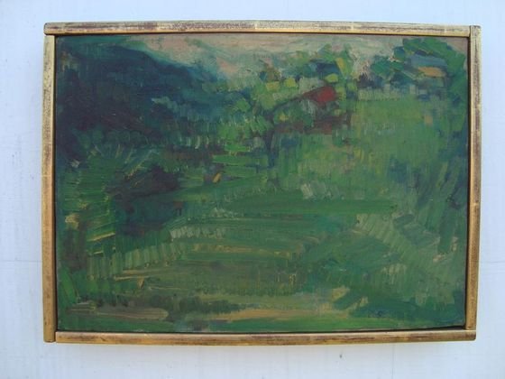 Gene Myers "St Thomas" Abstract Oil Painting: Gene Myers "St Thomas" Abstract oil painting in original frame. Medium: Oil on canvas Signed: G. Meyers, lower right Dimensions: 14 x 10", image; 15 x 11", framed. Provenance: Private collection
