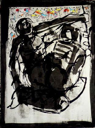 Yanni Posnakoff (Russian/Greek, b1933): Yanni Posnakoff (Russian/Greek, b1933) "Free Form" PaintingMedium: Original Watercolor painting on paperDimension: paper size: 30" X 22.25" full marginsSigned and dated: lower right: Posnakoff (1982)C