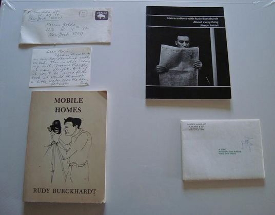 Rudy Burckhardt (American b. 1914-d.1999): Rudy Burckhardt (American b. 1914-d.1999) EphemeraHand signed book by Rudy Burckhardt and Simon Pettet "Conversations with Rudy Burckhardt About everything", a hand signed postcard from Rudy to Morris