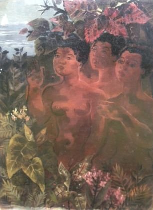 Polynesian / Tahitian Post Impressionist Oil: Polynesian / Tahitian Post Impressionist Oil on Board, Signed: Illegibly on bottom right Dimensions: Condition: Very good condition Dimensions: 22" by 30" Provenance: Private Estate