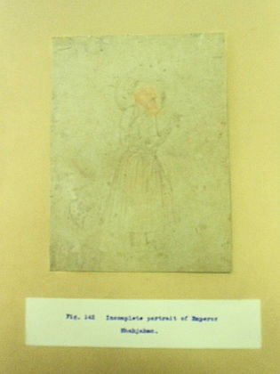 Collection of 17th/18th C Indian Art: Collection of 17th/18th C Indian Art, 3 works including: 1.) Ink on paper: Incomplete portrait of Emperor Shahjahan (Mughal Empire, 1628-58) Dimensions: Sight; 4 7/8" x 6 1/2": Unframed, matted: 14 1/