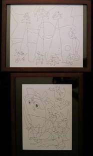 Deforest Stull, Abstract Drawings (2), Signed: John Deforest Stull (American 1910-1972) was a prominent WPA artist.Medium: Ink drawings on paper-board.Signed: D. Stull and estate stamp: Estate of John Deforest Stull on backDimensions: 1. Image: 12