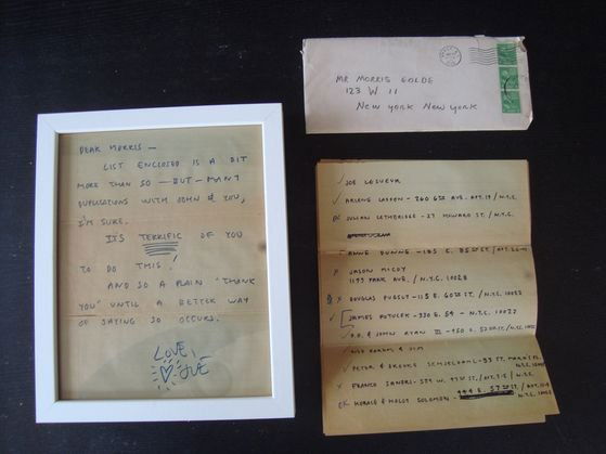 Joe Brainard(1941-1994) signed correspondence: Joe Brainard(1941-1994)signed correspondence to Morris Golde about an upcoming party, along with his list of people he would like invite including Larry Rivers, Ada & Alex Katz,Rudy Burckhardt, Bill K