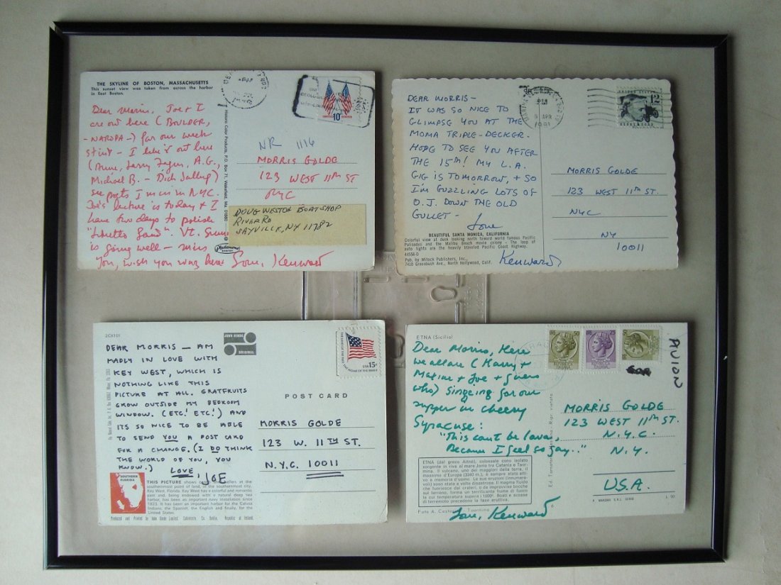 Joe Brainard, Kenward Elmslie correspondence: Joe Brainard & Kenward Elmslie signed correspondence Joe Brainard(b.1941-d.1994) & Kenward Elmslie(b.1929) original hand signed correspondence to Morris Golde. All postcards signed by One (1) of these