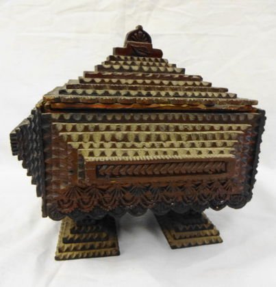 Folk Art Tramp Art Box: 20th century. Piece appears to be in original condition with nice early patina. Dimensions: 9.5" x 7.75" x 7.75" Condition: Excellent