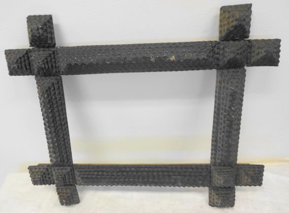 Folk Art Tramp Art Criss-Cross Frame: Folk Art Tramp Art Criss-Cross Frame Dimensions: Overall: 15" x 12"; Interior: 9" x 6 1/8" Condition: Excellent condition. Provenance: Private estate