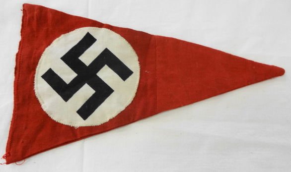 WW2 German Car Fender Pennant: WW2 German Car Fender Pennant. Cotton Fabric - printed Nazi swastika - 3 pc construction. Size: 9" x 5-1/2" Condition: Excellent Provenance: Private Collector