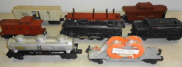 Lionel Post War Mixed Train Cars: Lionel Post War Mixed Train Cars. 2026: Engine & tender 6511: Log Carrier Car 6357: Caboose 6415: Sunoco Oil Car 6561: Cable Car w/ 2 Spools 3482: Refrigerated Milk Car 64173: Caboose All cars show so