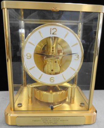 Jaeger LeCoultre Atmos Clock: Atmos LeCoultre Clock, 1988 Presentation Piece from Revlon executive. Swiss made, 13 jewels. Dimensions: 9" x 8" x 6 1/4" Condition: Excellent Working Condition Provinence: Private estate