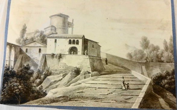 Victor-Jean Nicolle, 19th C. Watercolor, "Roman Ruins": Victor-Jean Nicolle, Paris, 1754-1826 Medium: Gouache, watercolor, pen on paper Dimension: 12 3/4" x 8 5/8" Condition: Unframed, laid on paper, good overall condition. Provenance: Hudson Valley Estate