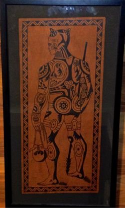 Maori Indian Painting, New Zealand: Description: New Zealand Indians, Maori Tribe. Medium: Painting on Parchment. Dimension: Frame 32" x 17"; Site 27" x 12". Condition: Excellent Provenance: Michigan Estate