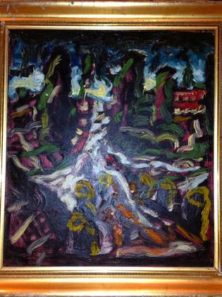 American Abstract Painting, Riley Brewster, Signed: Riley Brewster, American 20th Century Medium: Oil on canvas, untitled. Dimension: 16" x 14" Date: 1982 Condition: Very good Provenance: Connecticut Estate