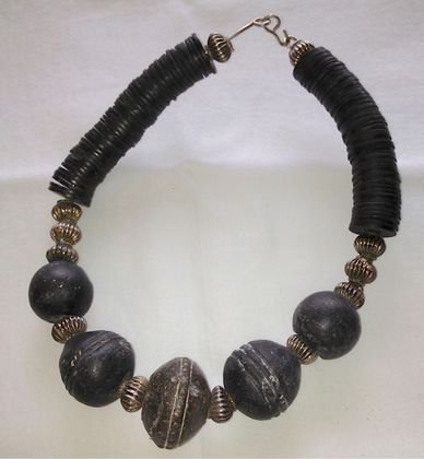 African Trade Bead and Silver Necklace: Acquired from Rhodia Mann, Kenya, Africa in 1960. Dimension: Approx 16" Condition: Very good. Provenance: Private Connecticut Estate
