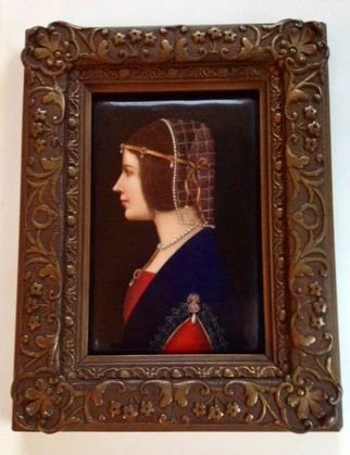 19th C German Painted Porcelain Plaque, KPM Quality: 19th Century German Hand Painted Porcelain Plaque, KPM qualityMaker: Swain & Company Huttensteinach makers mark.Subject: Beatrice d'Este (1475-1497).Dimension: Plaque measures 7" x 5" with frame.Condi