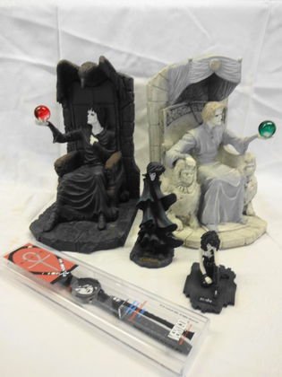 Sandman Bookends, DC Direct Statue Limited Edition: Sandman Bookends (Daniel and Morpheus); Mini Figures (Death and Sandman); Death limited edition watch by Vertigo. Bookends: Sculptor William Paquet, based on the designs by Neil Gaiman, hand painted c