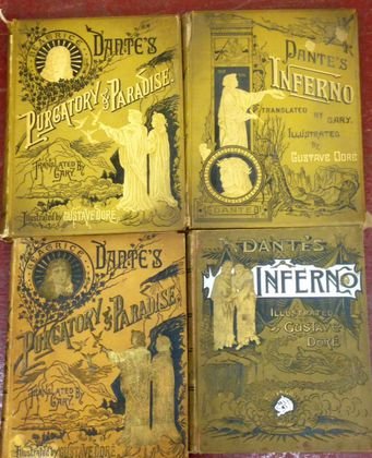 Gustave Dore Illustrated Books (4), 19th Century: "Purgatory and Paradise" (2) volumes Inferno" and(2) volumes "Purgatory and Paradise"Description: Purgatory and Paradise: Translated by The Rev. Henry Francis Cary, M.A., New Edition. Published by Cas