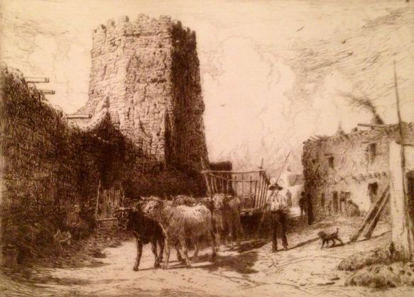 Peter Moran, "Church of San Miquel"Santa Fe, Etching: Peter Moran, (American, 1814-1914)Medium: Original etching on wove paper full margins.Signed in the plate.Subject: SouthwesternExecuted in 1881Plate size: 5" x 6-3/4" Condition: Very goodProvenance: M