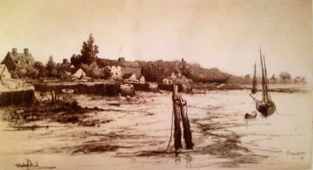 Stephen Parrish, Original Etching "Annisquam" 1881: Stephen Parrish, (American 1846-1935)Medium: Original Etching on woven paper, full margins.Signed, titled and dated in the plateDimension: 6-1/2" x 11-7/8"Condition: Very good, cleanProvenance: Massac