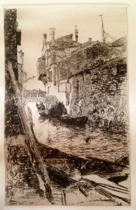 American Etching, "Scene in Venice" Charles Corwin: Charles Abel Corwin, (Newburgh, NY, 1858-1938)Title: "Street Scene in Venice", c.1880Medium: Etching on cream woven paper.Signed & Titled in plateDimension: Image 7-3/4" x 5", full margins.Condition: