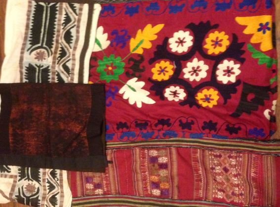 Middle Eastern Textiles (4): Description: Embroidered, boarded wall hanging. Dimension: Ranging 6" x 4" to 18" x 24" Condition: Very good Provenance: Hudson Valley, New York Estate