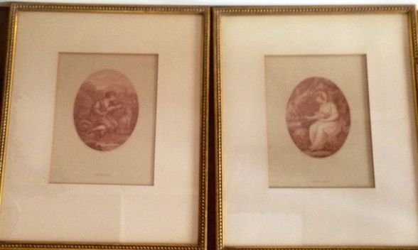 Francesco Bartolozzi, Italian Engravings, 18th C: Francesco Bartolozzi, (Italy, 1727-1815.)Two colored engravings, 18th centuryTitles: Adelaide and FonroseDimensions: Framed: 12.6" X 15"; Site: 6" X 8.4"Condition: Very good, no foxing, tears or blemi