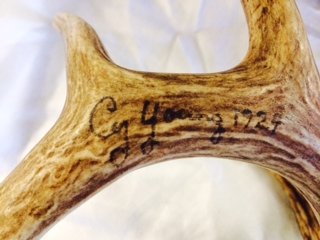 Cy Young Autographed Deer Antler, 1924: Cy Young Autographed Deer Antler, 1924 4 point antler signed and dated. Dimensions: 9 1/2" x 8 1/4" x 5" Provenance: Private collection of Frank Foremny, New York. Acquired from the estate of Cy Young