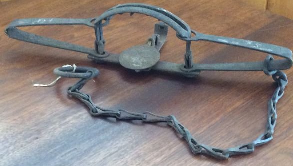 Hand Forged Iron Bear Trap, 19th Century: Dimension: 19"L Markings have worn off Provenance: Estate Joe Rupp, Forestburgh, New York