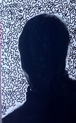 Richard Hambleton, Painting, "Shadow Man", Signed: Collaborative work: Richard Hambleton, (American/Canadian b.1954) and LAII, (Angel Oritiz, American b.1967)Medium: Acrylic and Sumi ink on artist paperDimension: 19.8" x 12.6"Signed: Lower leftConditi