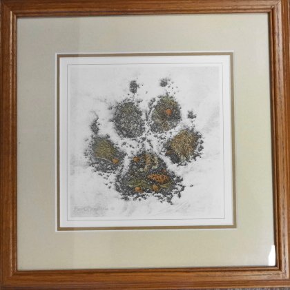 Bev Doolitle Lithograph, "Walk Softly, Signed: Title: Walk Softly Color Lithograph Edition: 10539/4 0192 Signed: In plate and pencil signed by hand. Dimensions: Framed: 12 1/2" x 12 1/2"; Site: 7 1/4" x 7 1/4" Condition: Very good estate found con