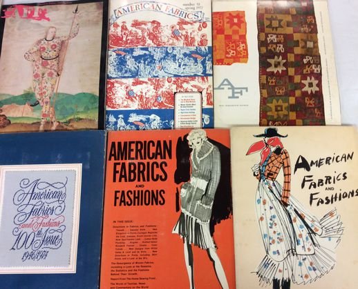 American Fabrics and Fashion Magazines, 1957-1981: Collection of (6) "American Fabrics and Fashion Magazines" with original textile swatches on several pages. Issues are 1957, 1972, (2) 1973, 1974, and 1981 Condition: Very good, some minor wear and so