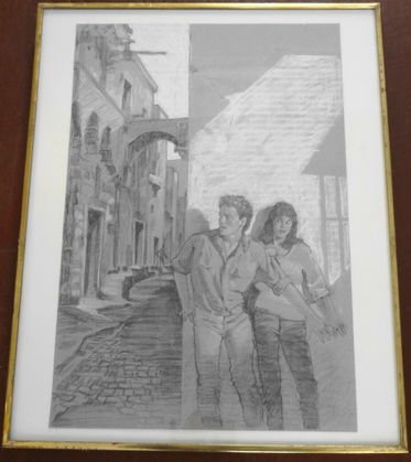 Garin Baker Pulp Illustration Drawing: Garin Baker (New York City, born 1961)Reader's DigestMedium: Graphite and pastelUnsignedDimension: Framed: 16 5/8" x 20 3/4"Condition: Very good estate found condition. One small imperfection along to