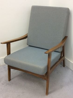 Mid-Century Teak Lounge Chair, Circa 1960: Danish style, attributed to Peter Hvidt for John Stuart. Circa 1960 Dimensions: 35" x 27 1/2" x 28" Condition: Good estate found condition. Upholstery is clean, frame is solid with appropriate wear to