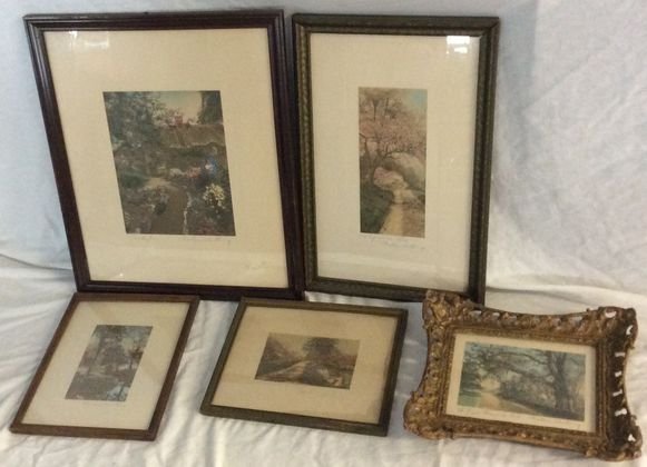 Collection of Wallace Nuttings, Signed,(5, Framed): Includes: The Great Wayside Oak, A Peep at the Hills and Larkspur. Two are untitled. All are pencil signed. Dimensions: All are framed. The largest being: 18.5" x 15.5" and the smallest being: 10.75" 